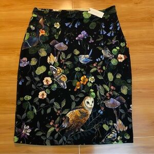 Clara McAllister for Mauve Anthropologie Black Skirt Floral Forest L